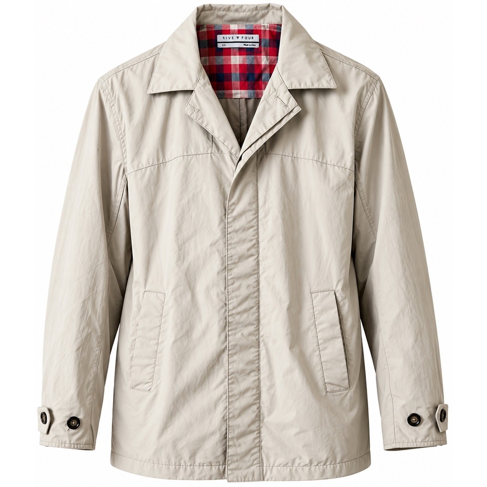 Five Four Men's 2XL Beige Lightweight Trench Coat Nylon Plaid Lined Jacket